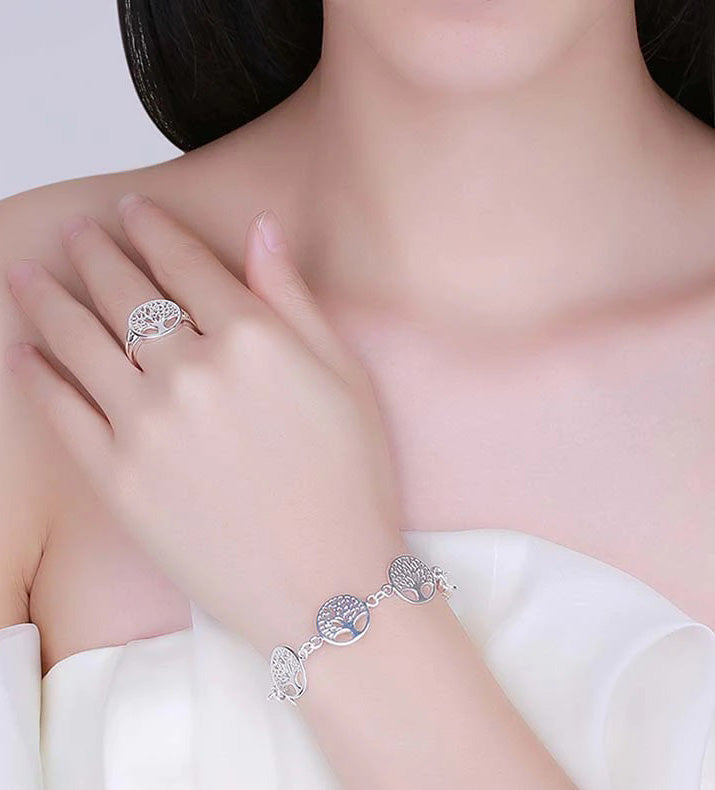 Elegant Sterling Silver Couple Cat Bracelet with Bangle &amp; Chain