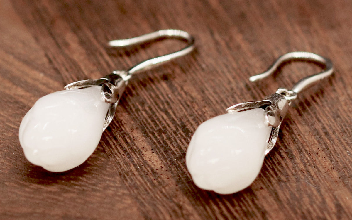 Elegant Sterling Silver Mongolian Jade Drop Earrings