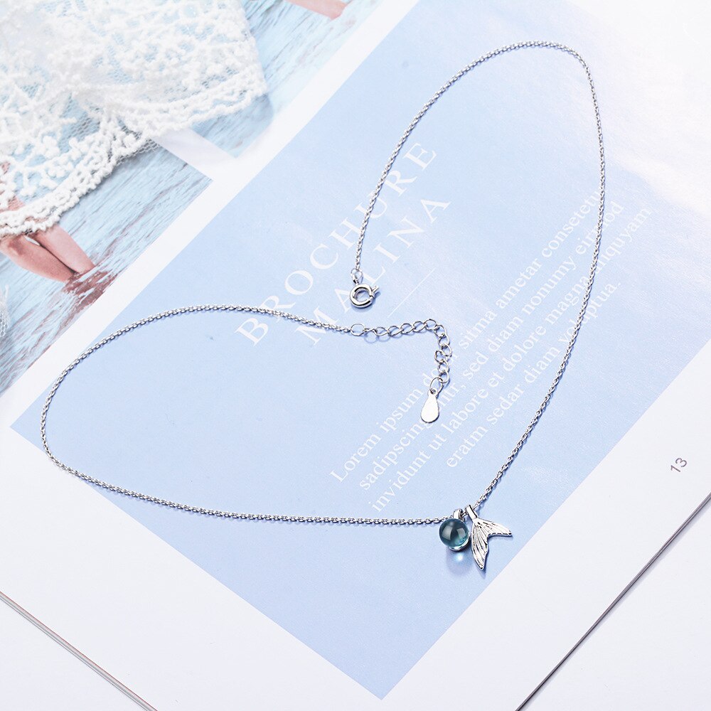 Elegant Sterling Silver Rhodium Pendant with Mermaid Tail and Synthetic Crystal Ball Charm