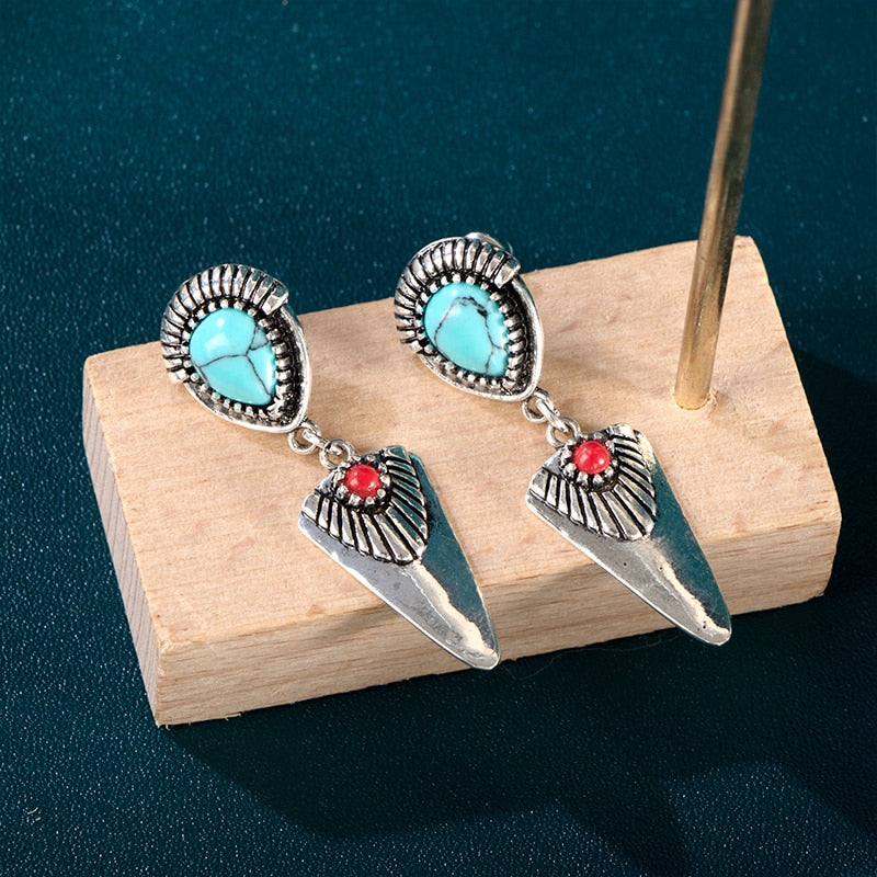 Elegant Sterling Silver Turquoise and Red Gemstone Earrings