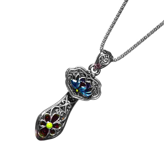 Blossom of Eternity Sterling Silver Enamel Lotus Pendant - 18 inches