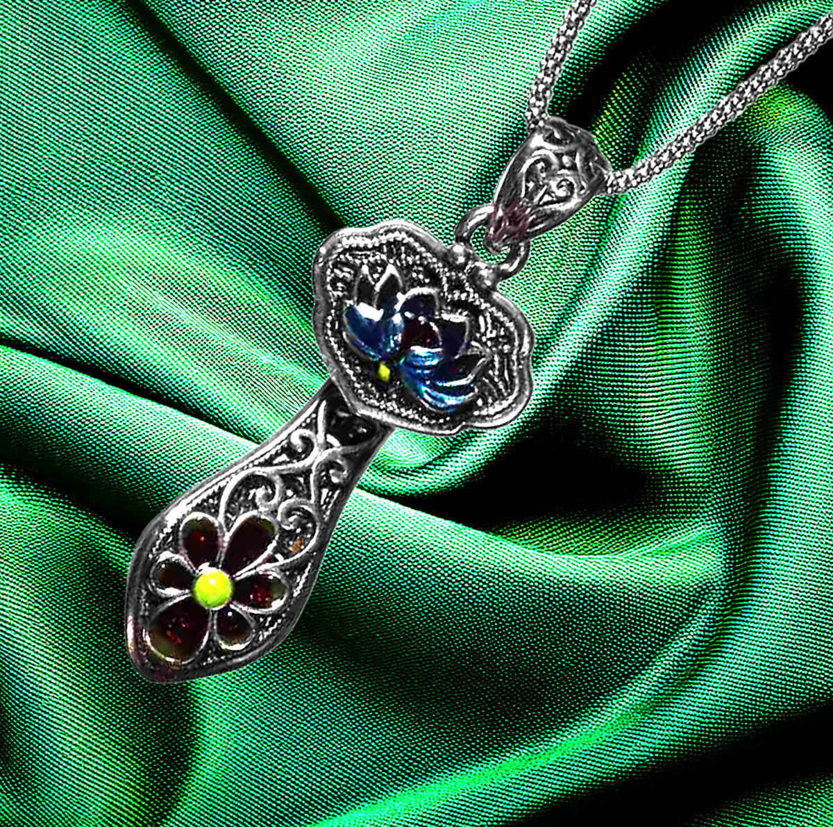 Blossom of Eternity Sterling Silver Enamel Lotus Pendant - 18 inches