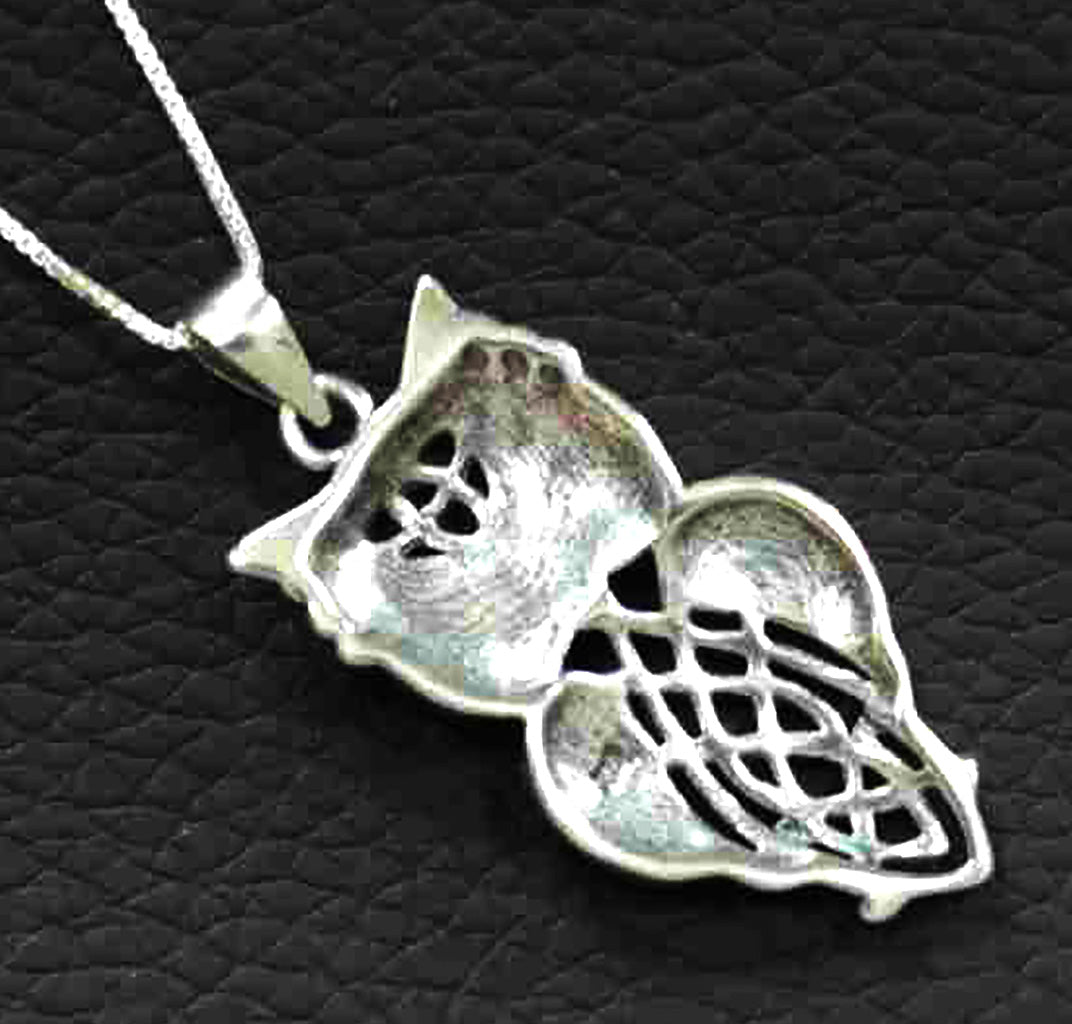 Classy Sterling Silver Vintage Owl Pendant with Intricate Details on Italian Box Chain