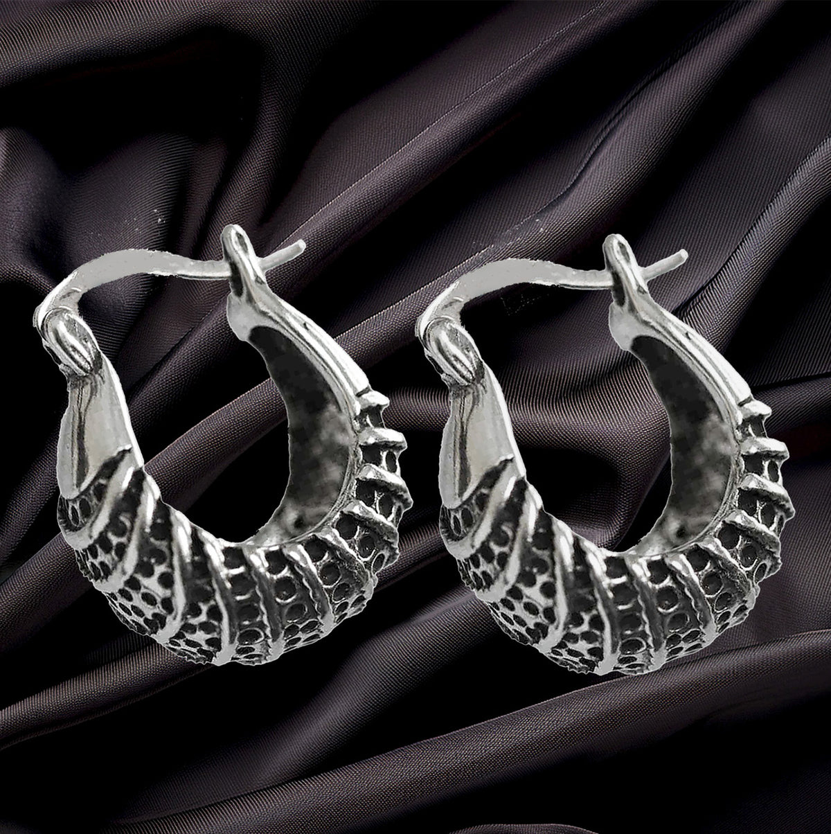 Contemporary and Classy Sterling Silver 16mm Hoop Earrings with Intricate Design