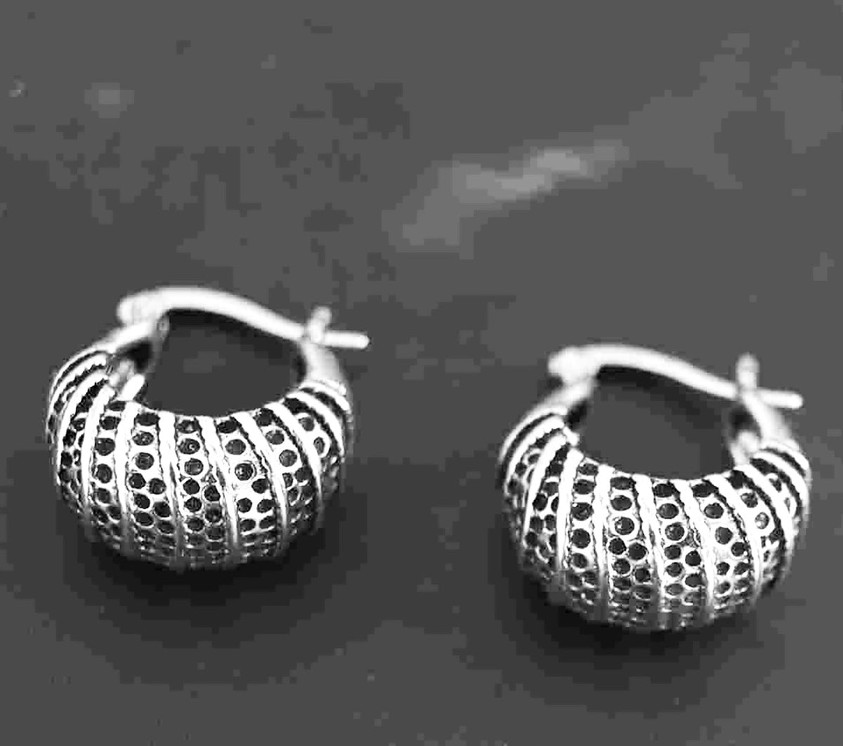 Contemporary and Classy Sterling Silver 16mm Hoop Earrings with Intricate Design