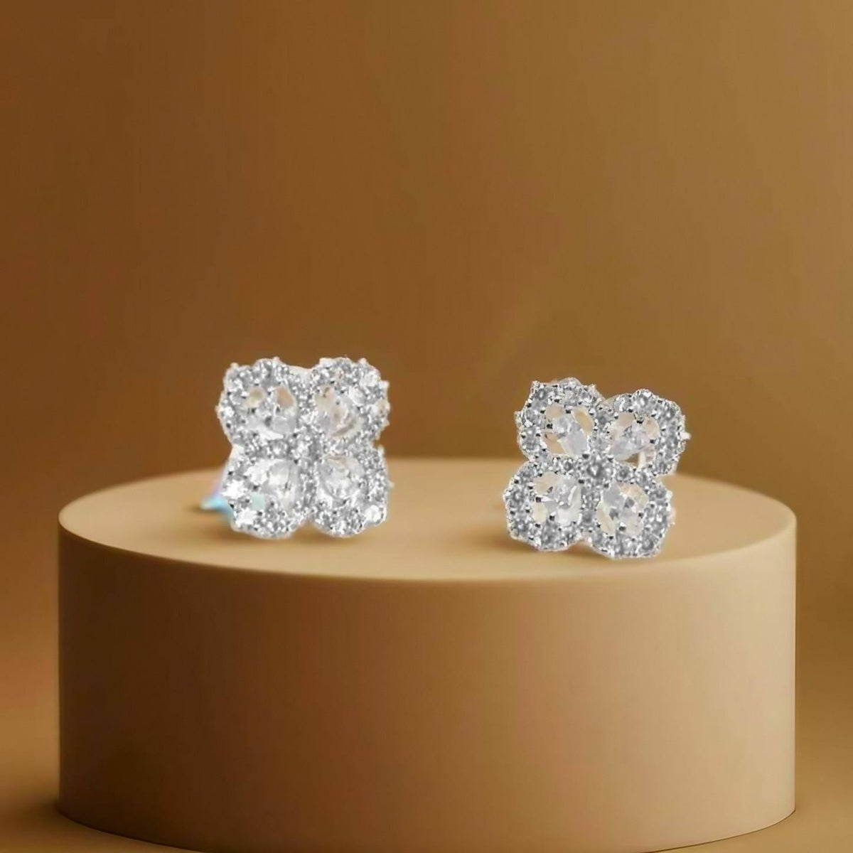 Elegant Sterling Silver Four Flower CZ Stud Earrings – Delicate Floral Design Jewelry for Women