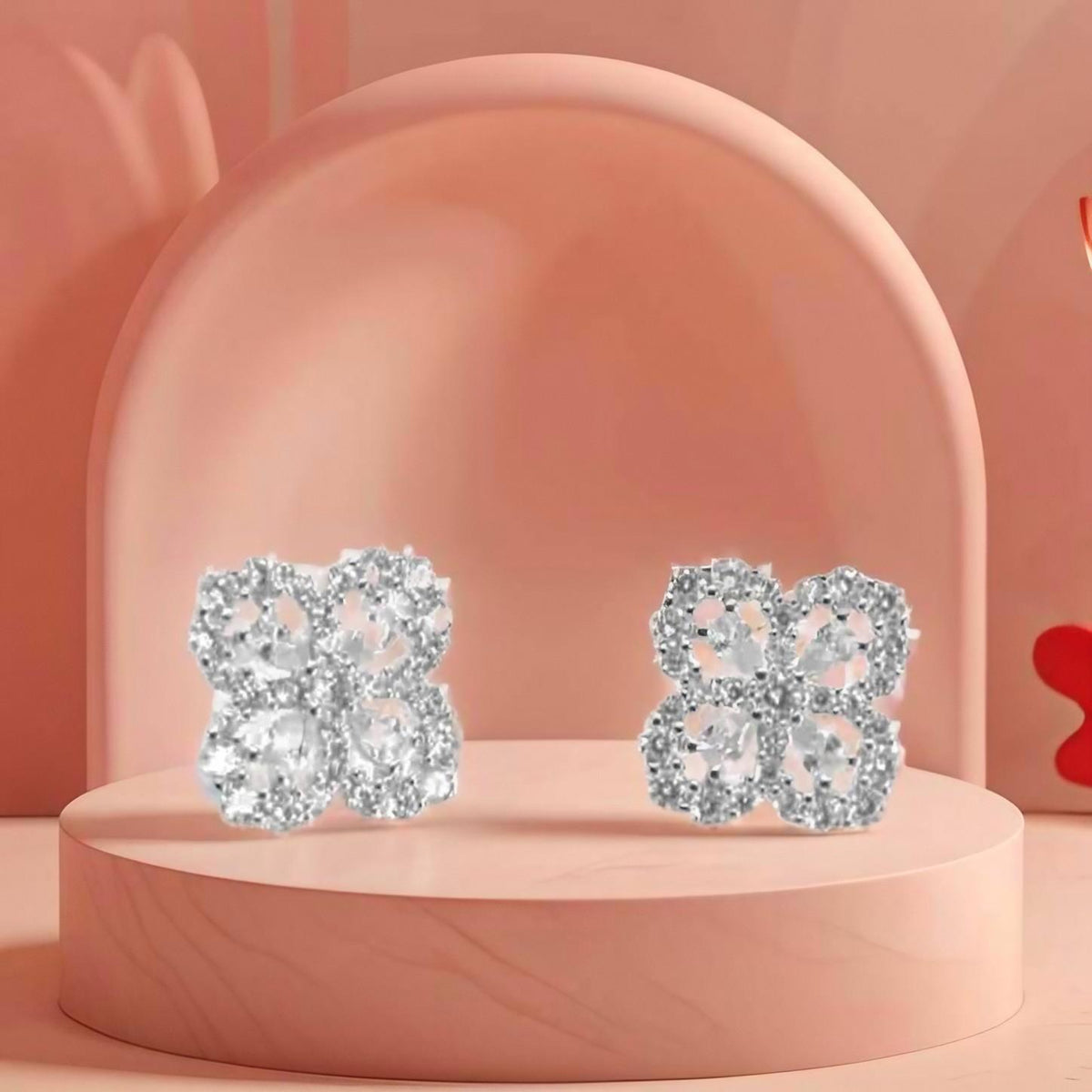 Elegant Sterling Silver Four Flower CZ Stud Earrings – Delicate Floral Design Jewelry for Women