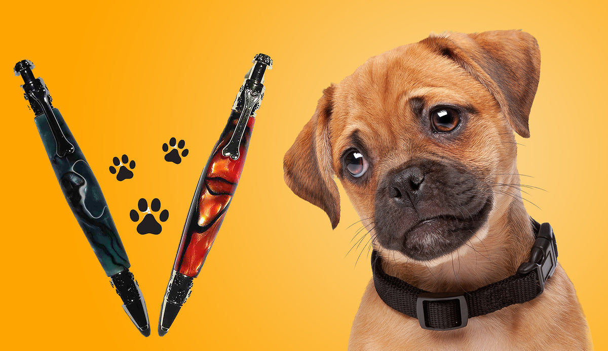 Handcrafted Blue-Black Acrylic Dog Theme Click Pen-Made in USA