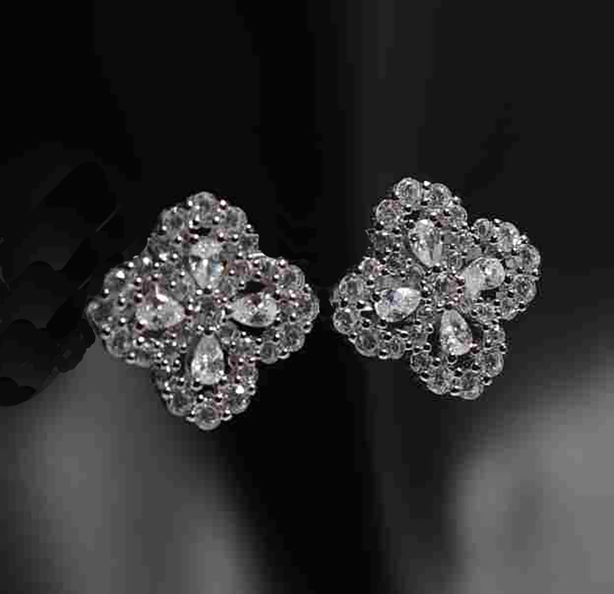Elegant Sterling Silver Four Flower CZ Stud Earrings – Delicate Floral Design Jewelry for Women