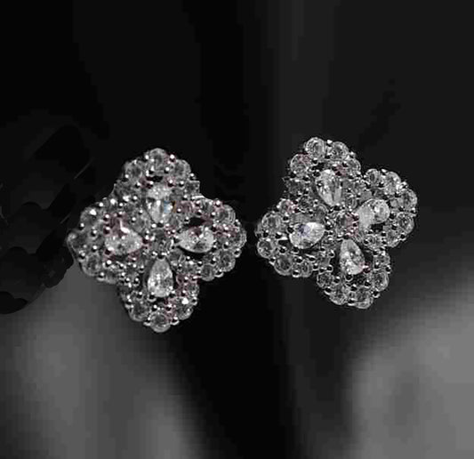 Elegant Sterling Silver Four Flower CZ Stud Earrings – Delicate Floral Design Jewelry for Women