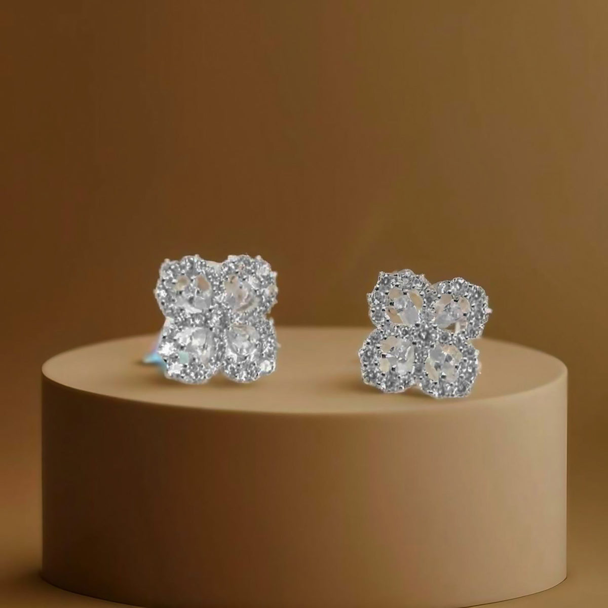 Elegant Sterling Silver Four Flower CZ Stud Earrings – Delicate Floral Design Jewelry for Women