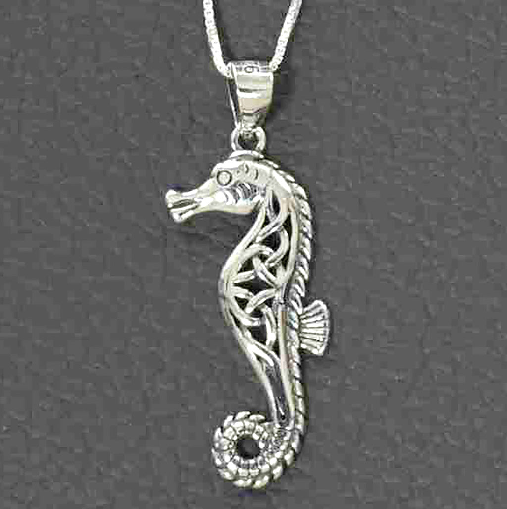 Elegant Sterling Silver Seahorse Pendant on Italian Box Chain – Intricate Ocean-Inspired Design