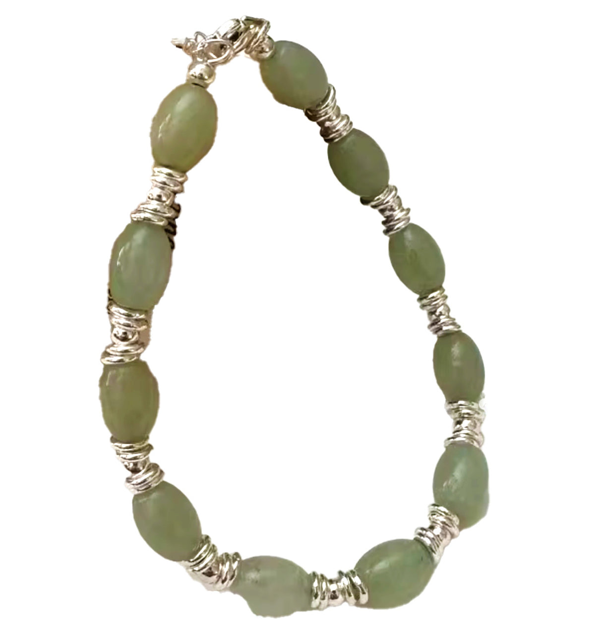 Eternal Harmony Sterling Silver and Jade Bead Bracelet – Where Serenity Meets Elegance