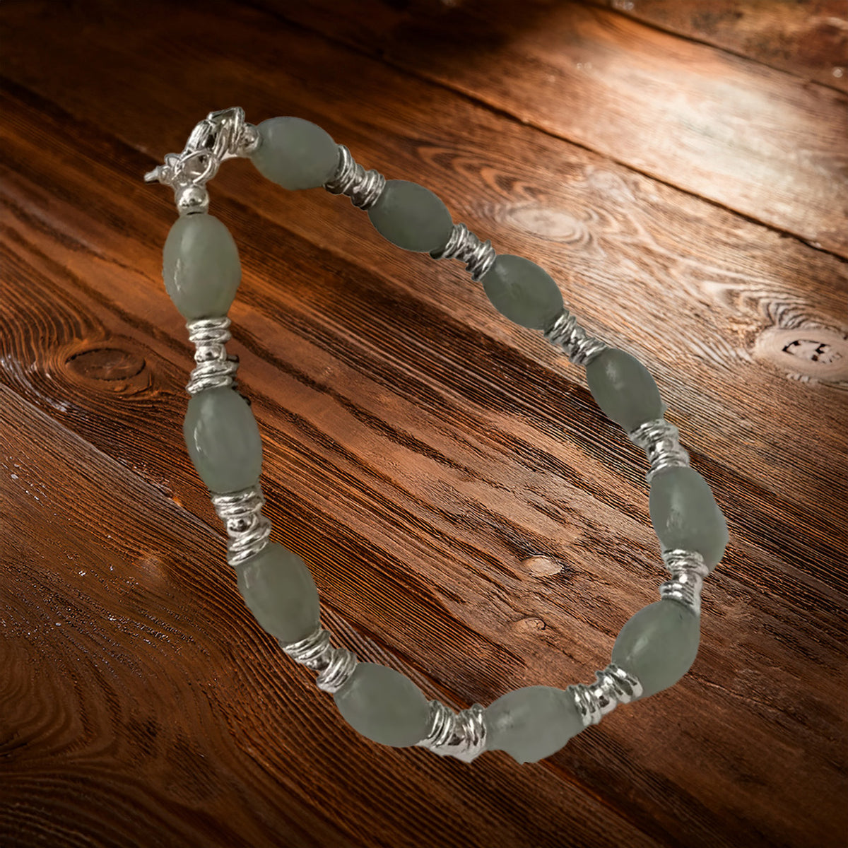 Eternal Harmony Sterling Silver and Jade Bead Bracelet – Where Serenity Meets Elegance