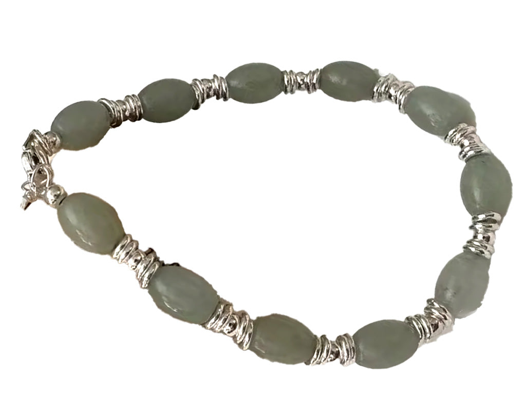 Eternal Harmony Sterling Silver and Jade Bead Bracelet – Where Serenity Meets Elegance