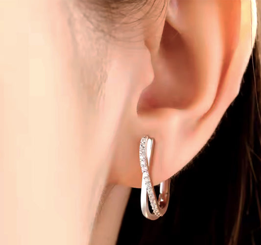 Eternal Spark Sterling Silver Duo Twist Oval Hoop Earrings
