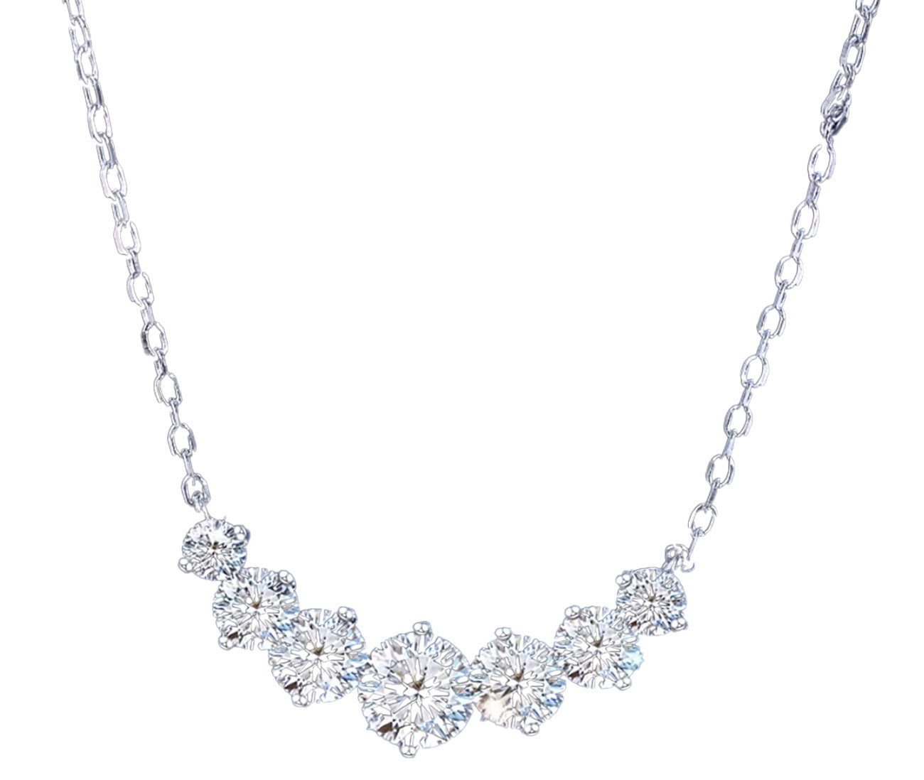 Everlasting Smile Sterling Silver CZ Necklace with Graduated Sparkle of Seven Brilliant Cut Stones
