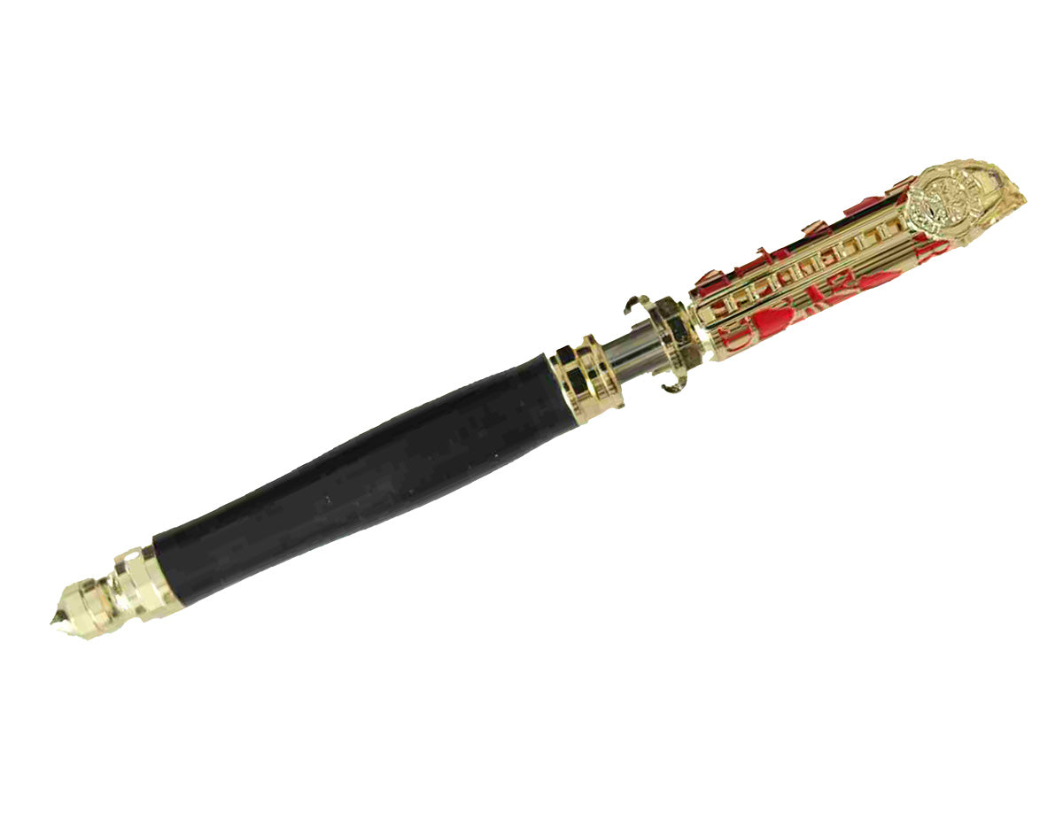 Handcrafted Firefighter Twist Pen – Black Wood with Polished Brass and Red Accents – Made in USA
