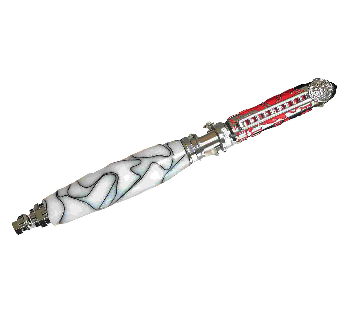 Handcrafted Firefighter Theme Twist Pen – White & Black Acrylic with Chrome and Red Accents – Made in USA