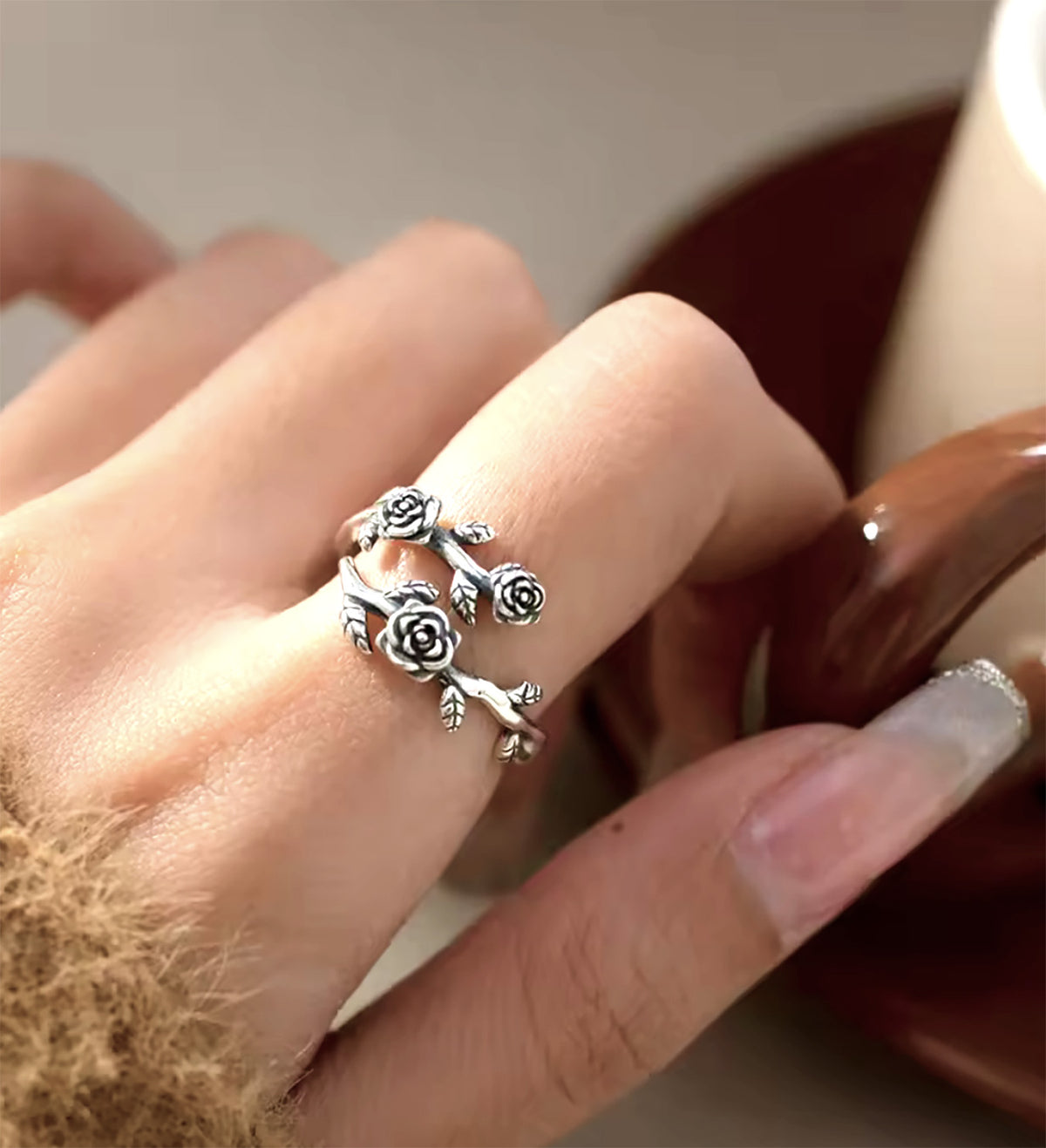 Forever in Bloom – Sterling Silver Rose Adjustable Ring