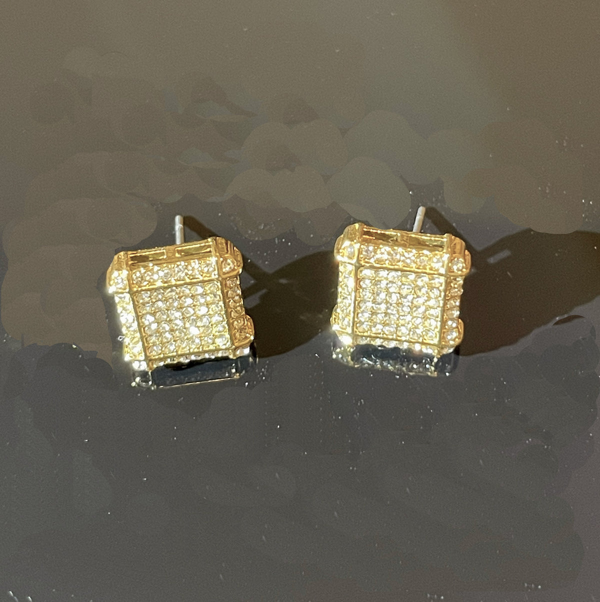 Eternal Love, Square Pavé CZ Unisex Stainless Steel Earrings – Gold & White Gold Plated - Gold