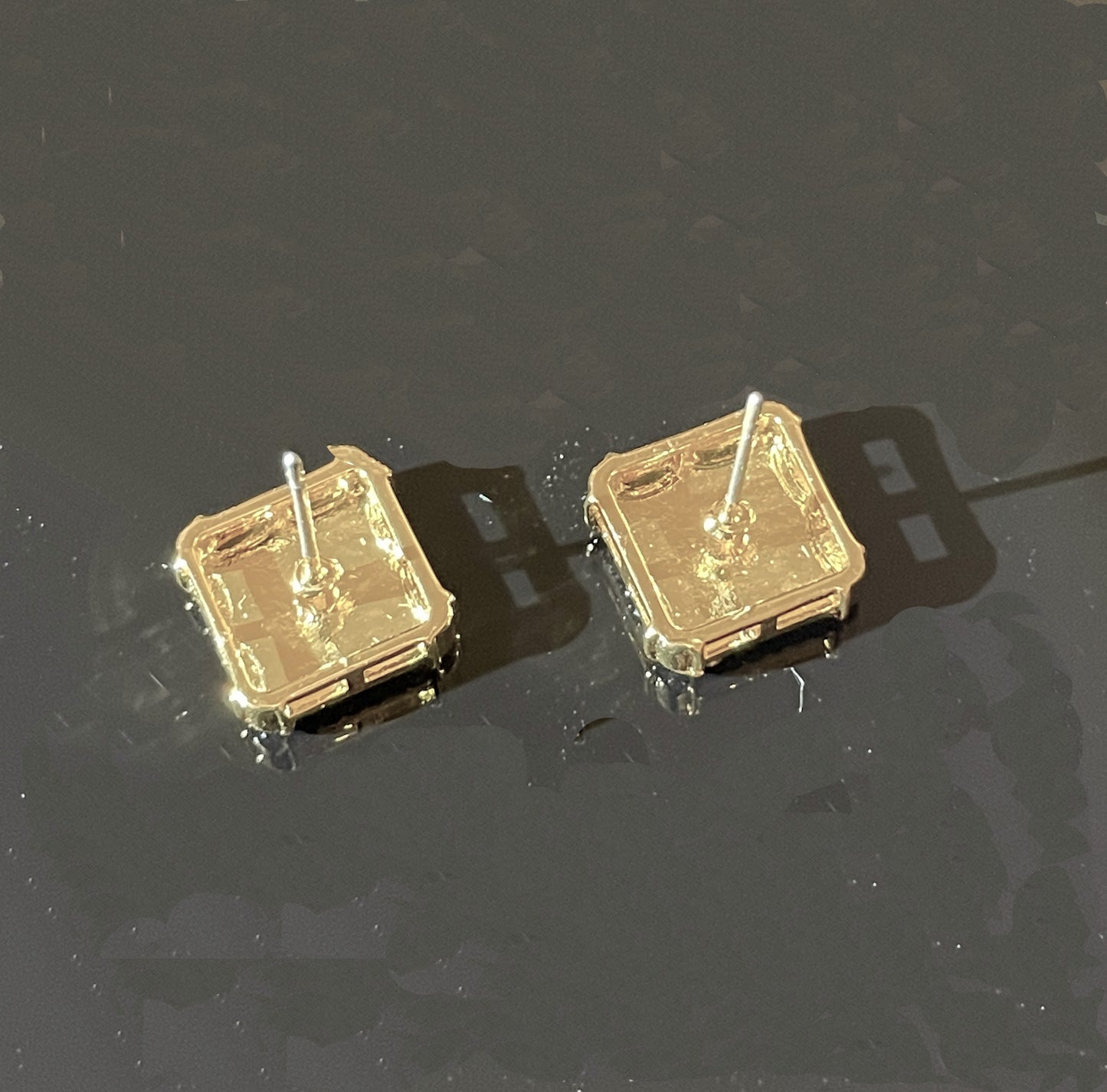 Eternal Love, Square Pavé CZ Unisex Stainless Steel Earrings – Gold & White Gold Plated - Gold