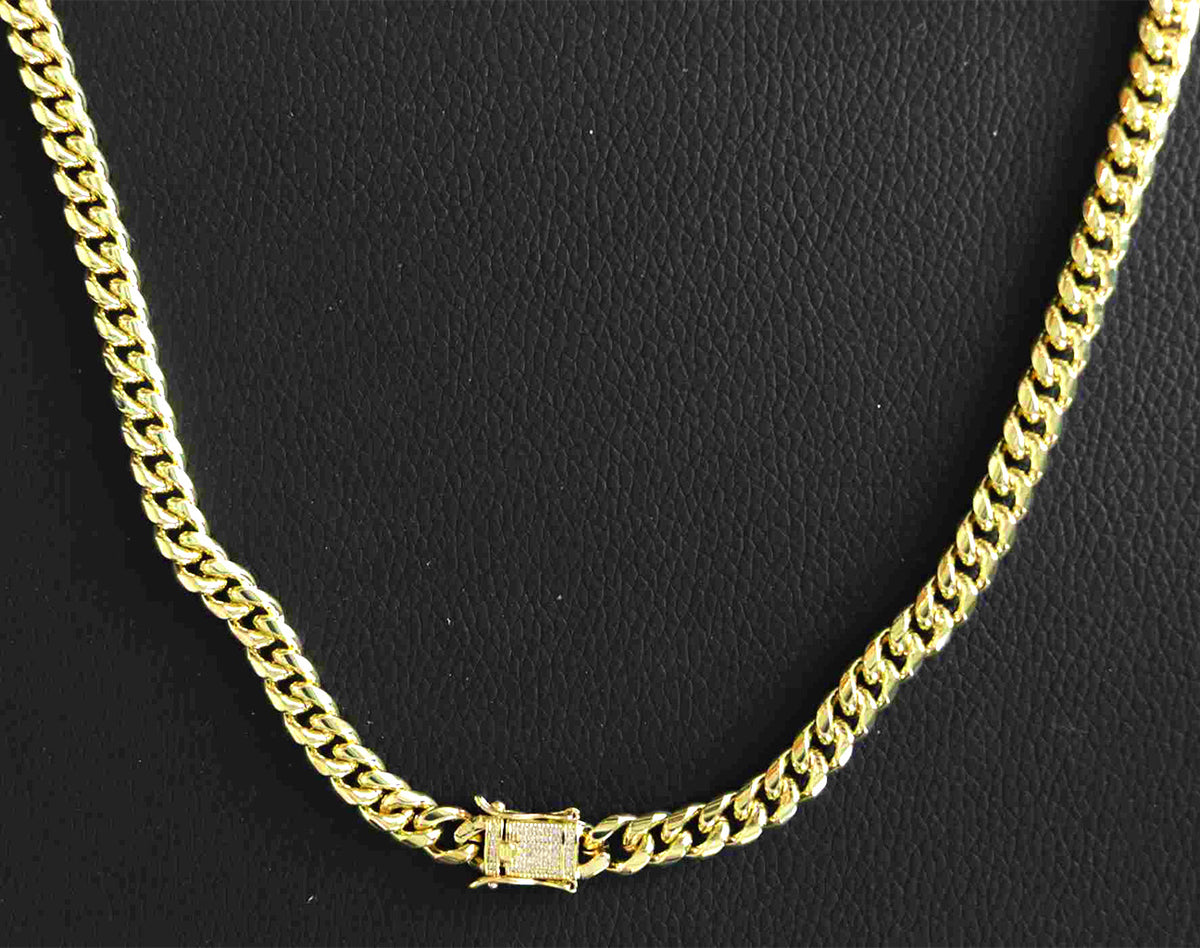 Gold-Plated Stainless Steel 8mm Cuban Link Miami Style Necklace with CZ Slide Safety Clasp