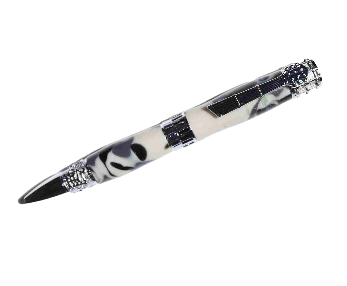 Handcrafted White & Grey Camouflage Acrylic Music Theme Twist Pen with Chrome Finish – Made in USA