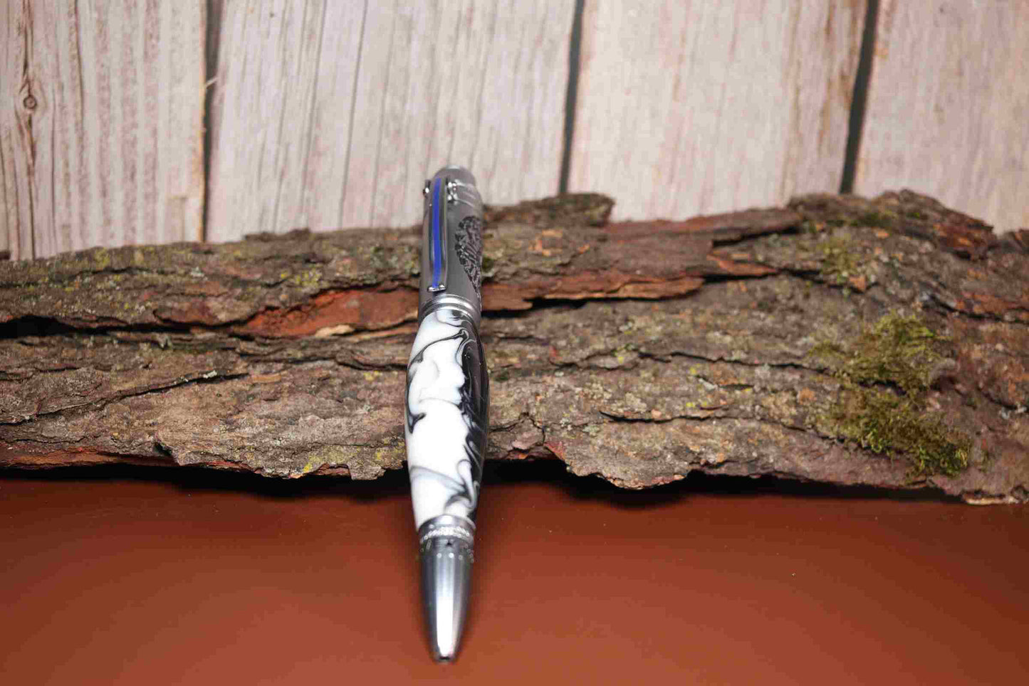 Handcrafted White and Black Acrylic Police Theme Click Pen with Matte Chrome Hardware – Unique Gift for Law Enforcement and First Responders