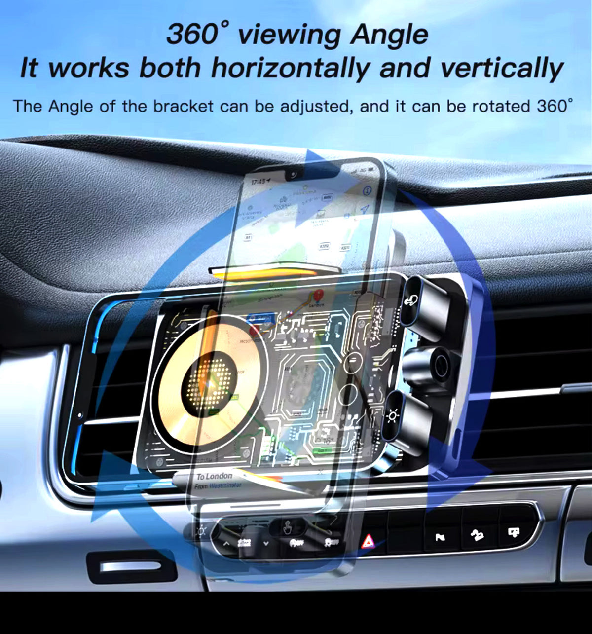 Hi-Tech Wireless Infrared Auto Clamp Car Charger – Fast Qi Charging, Smart Sensor, Touch Control, Built-In Battery, 15W/66W Support