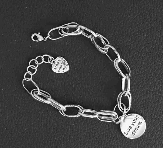 Live Your Dream Sterling Silver Charm Bracelet