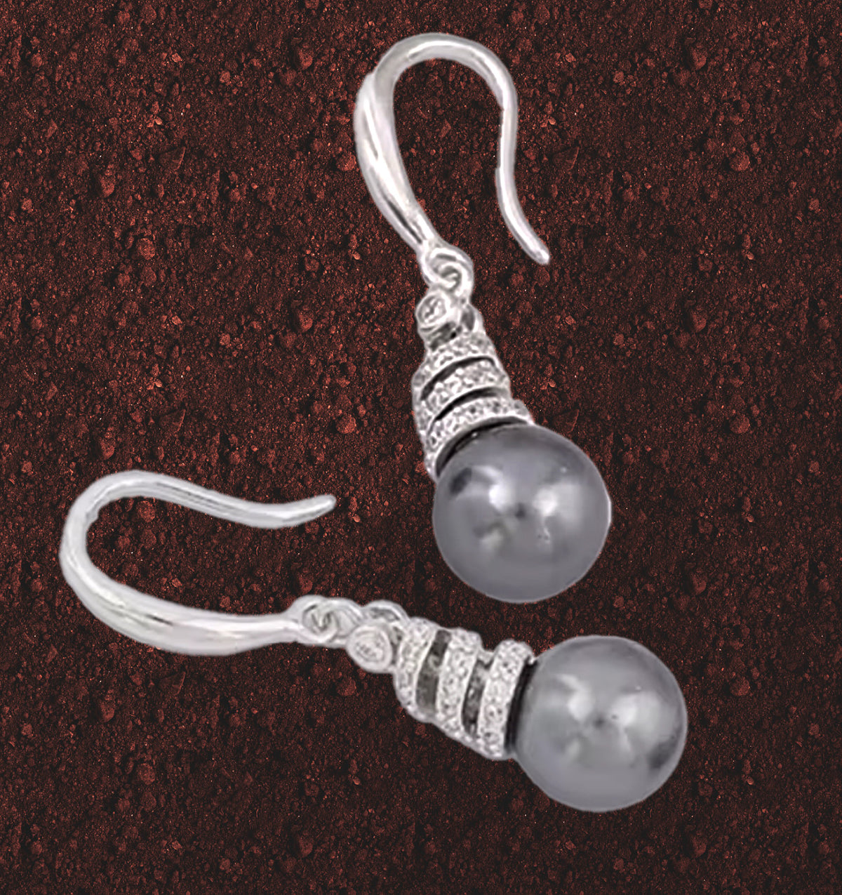 Lustrous Sterling Silver Gray Pearl Shell Bead Pendant and Dangle Earrings Set with Brilliant CZ Accents