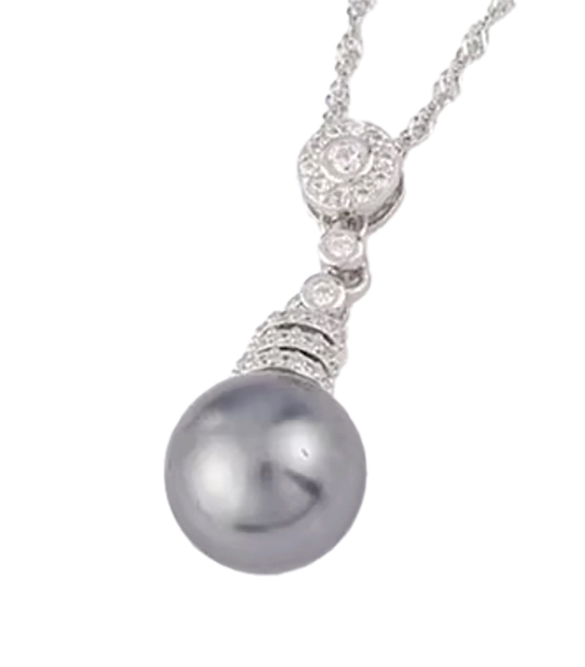 Lustrous Sterling Silver Gray Pearl Shell Bead Pendant and Dangle Earrings Set with Brilliant CZ Accents