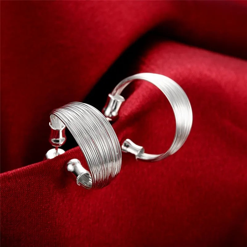 Sterling Silver High Polish Multi Line Silky Smooth Half Hoop Earrings