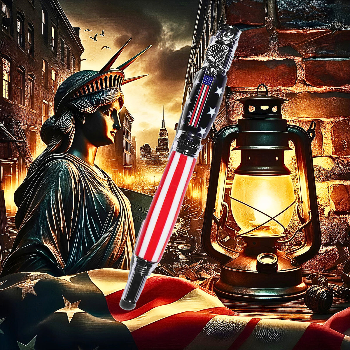 Handcrafted American Flag Rollerball Pen – Patriotic Acrylic Pen with Chrome Hardware – Made in USA