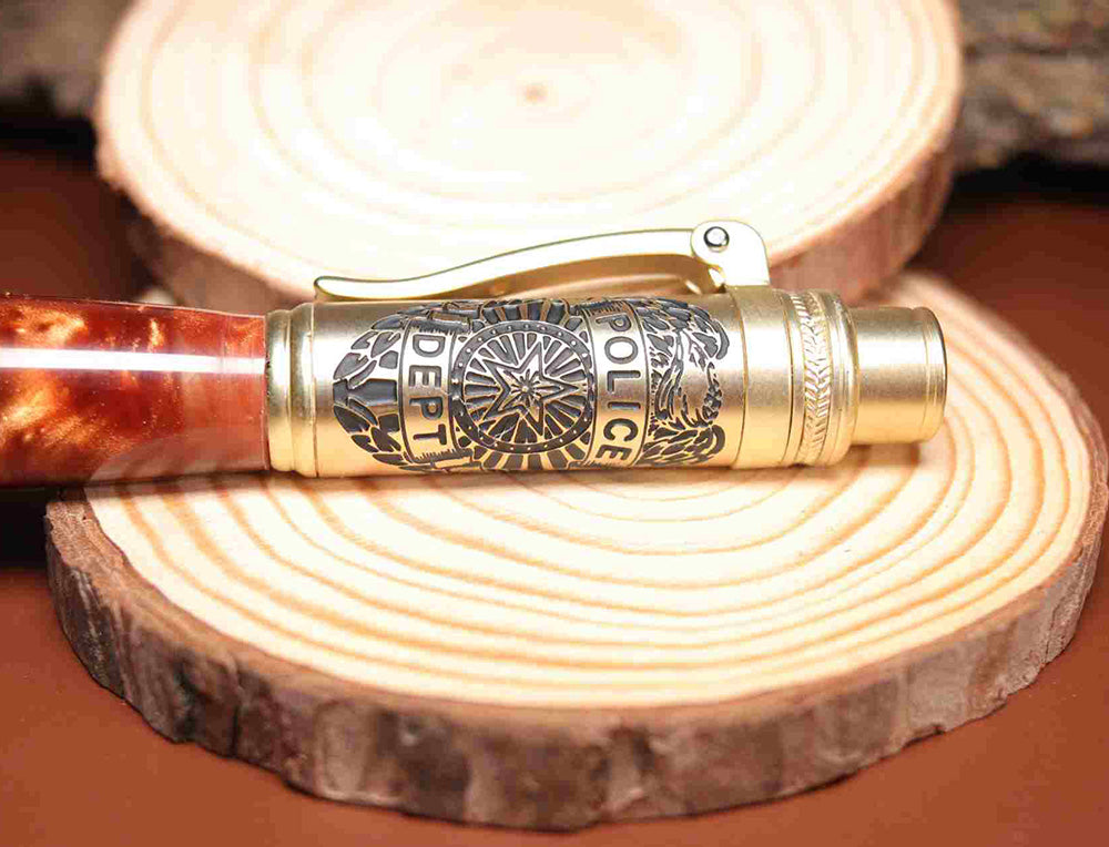 Handcrafted Copper Color Acrylic Police Theme Click Pen with Matte Golden Hardware – Unique Gift for Law Enforcement and First Responders