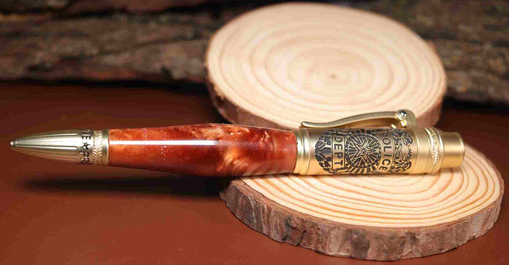 Handcrafted Copper Color Acrylic Police Theme Click Pen with Matte Golden Hardware – Unique Gift for Law Enforcement and First Responders