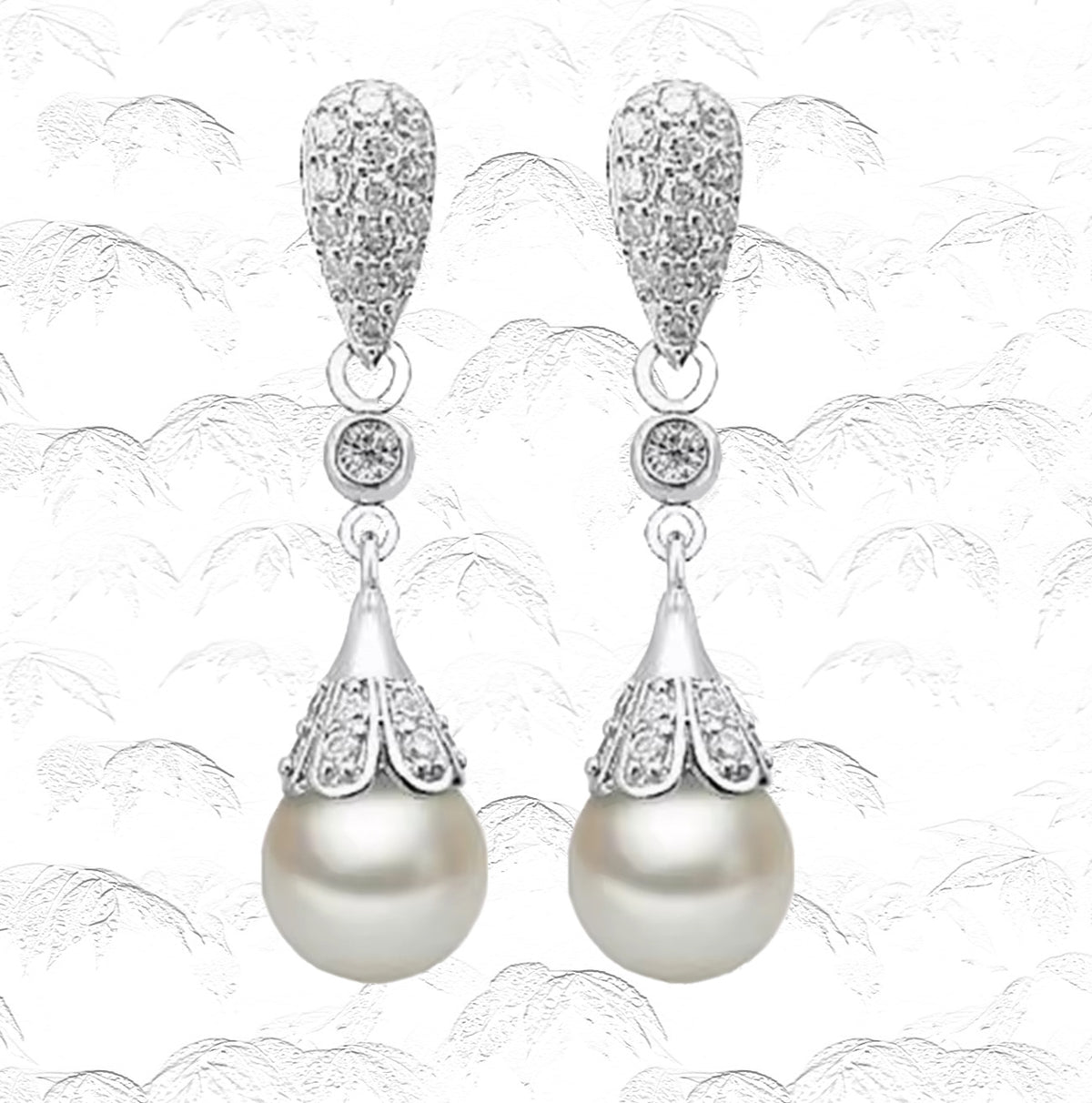 Pure Grace Sterling Silver Freshwater Pearl Dangle Earrings with CZ Sparkle