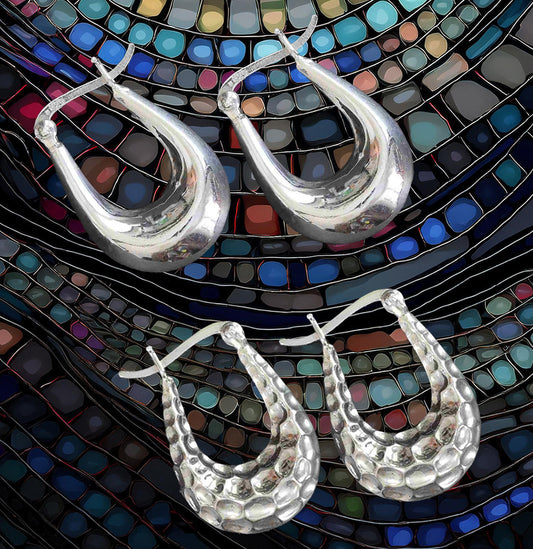 Reversible Sterling Silver Hoop Earrings – Hammered &amp; High Polish Finish