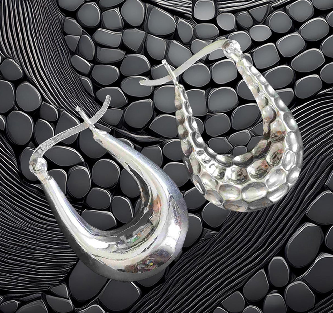 Reversible Sterling Silver Hoop Earrings – Hammered &amp; High Polish Finish