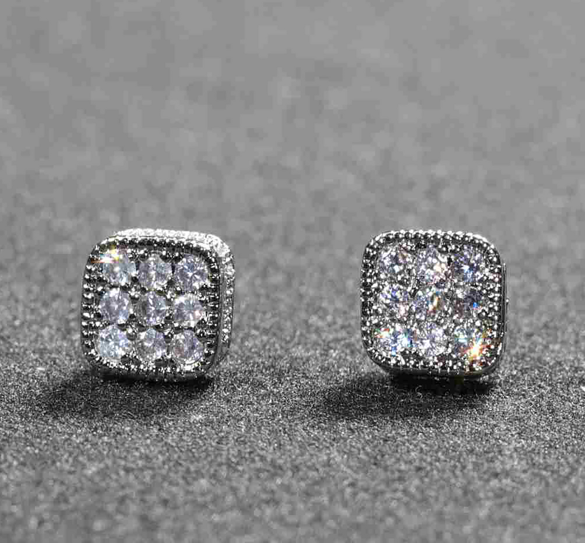 Cushion Radiance CZ Pave Stainless Steel Earrings – Gold and Silver Variations - Silver