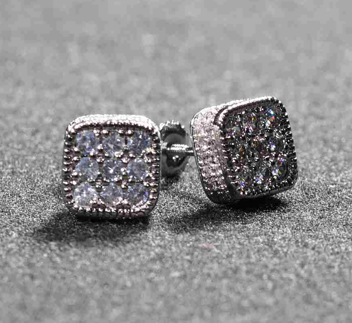 Cushion Radiance CZ Pave Stainless Steel Earrings – Gold and Silver Variations - Silver
