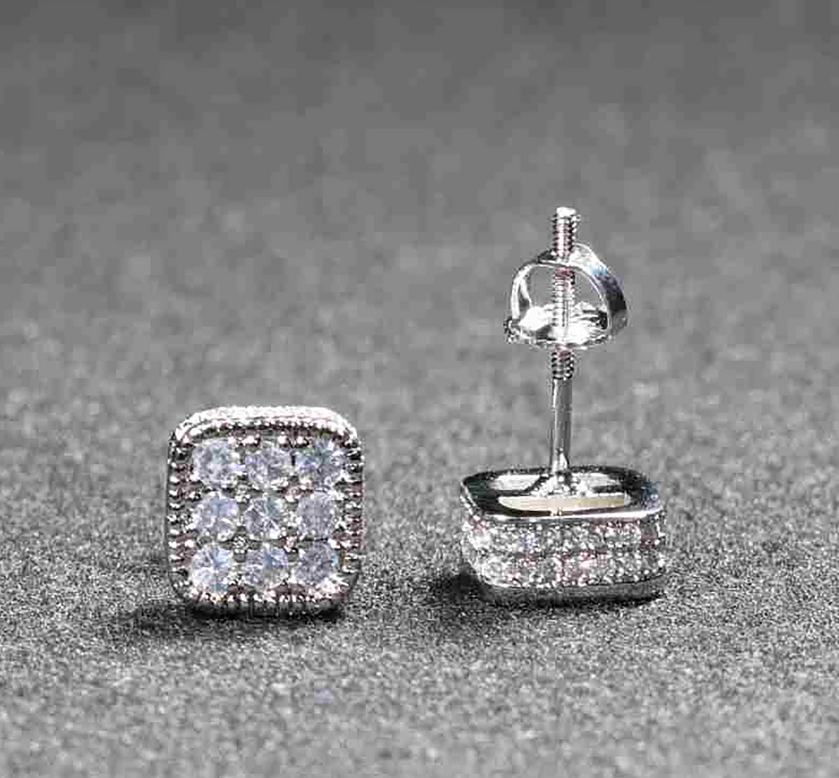 Cushion Radiance CZ Pave Stainless Steel Earrings – Gold and Silver Variations - Silver