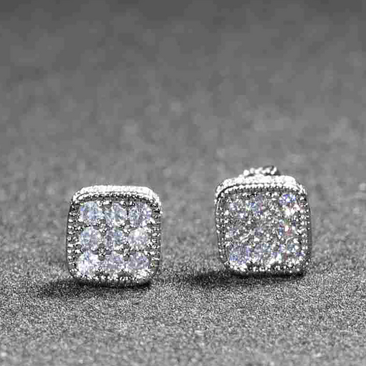 Cushion Radiance CZ Pave Stainless Steel Earrings – Gold and Silver Variations - Silver