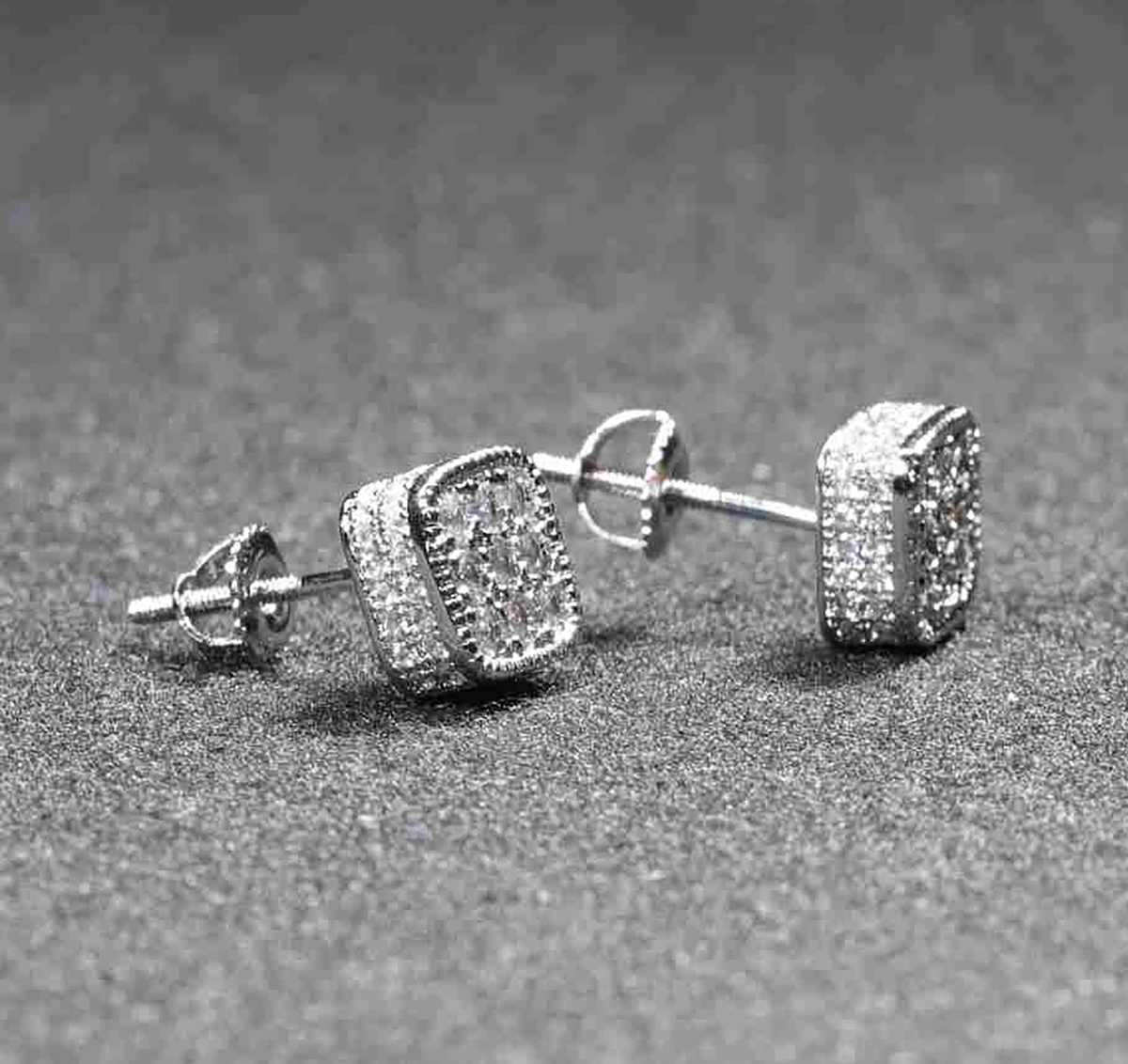 Cushion Radiance CZ Pave Stainless Steel Earrings – Gold and Silver Variations - Silver