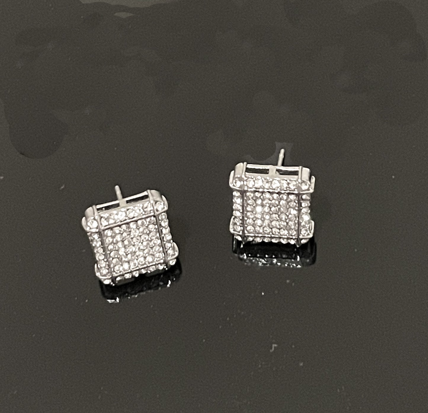 Eternal Love, Square Pavé CZ Unisex Stainless Steel Earrings – Gold & White Gold Plated - Gold