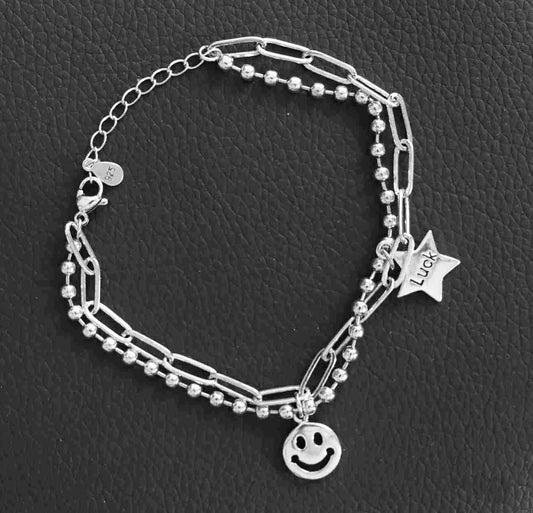 Smile; Shine, Sterling Silver Lucky Charm Bracelet