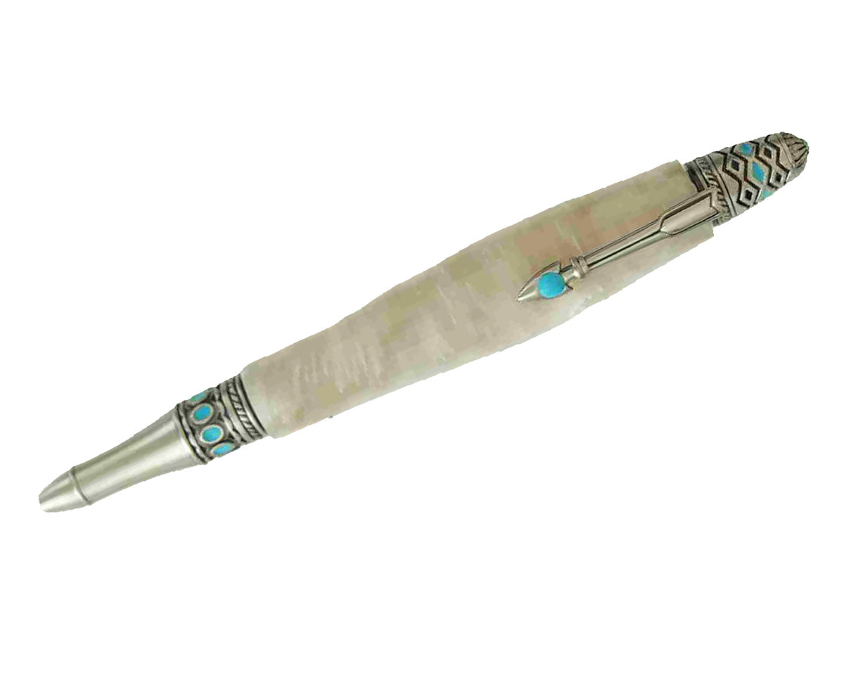 Opal White Boho Twist Pen – Antique Pewter Accents – USA Made