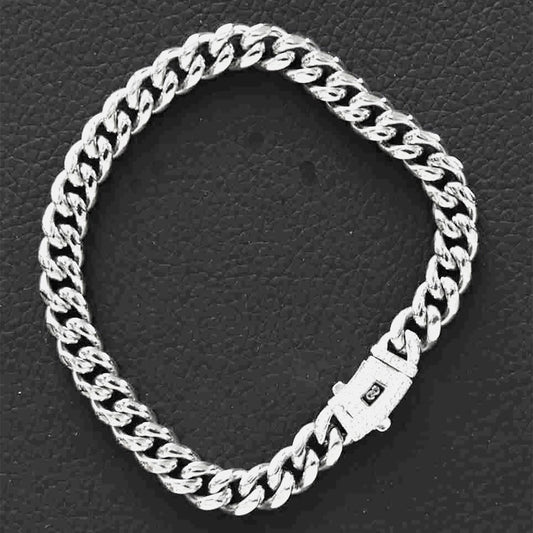 Stainless Steel 8mm Cuban Link Miami Style Bracelet with CZ Slide Safety Clasp