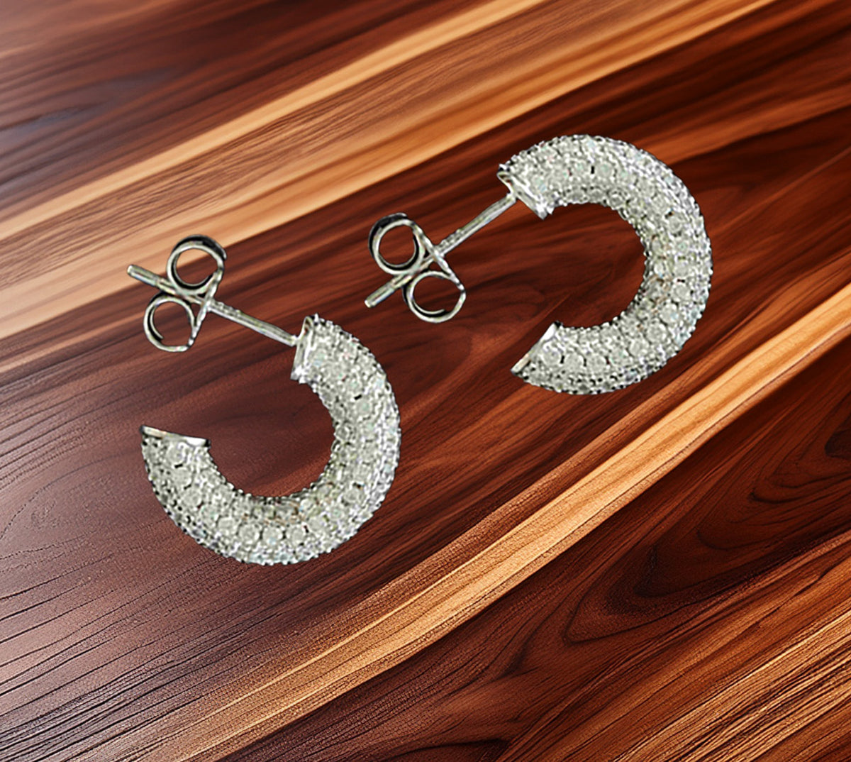 Sterling Silver 15mm Demi Hoop Earrings – Pave CZ Setting Classy & Elegant Sparkling Hoops for Women